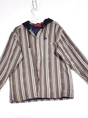 Comfort Outfitters Coat with Hood Size Large Stripe Missing Button